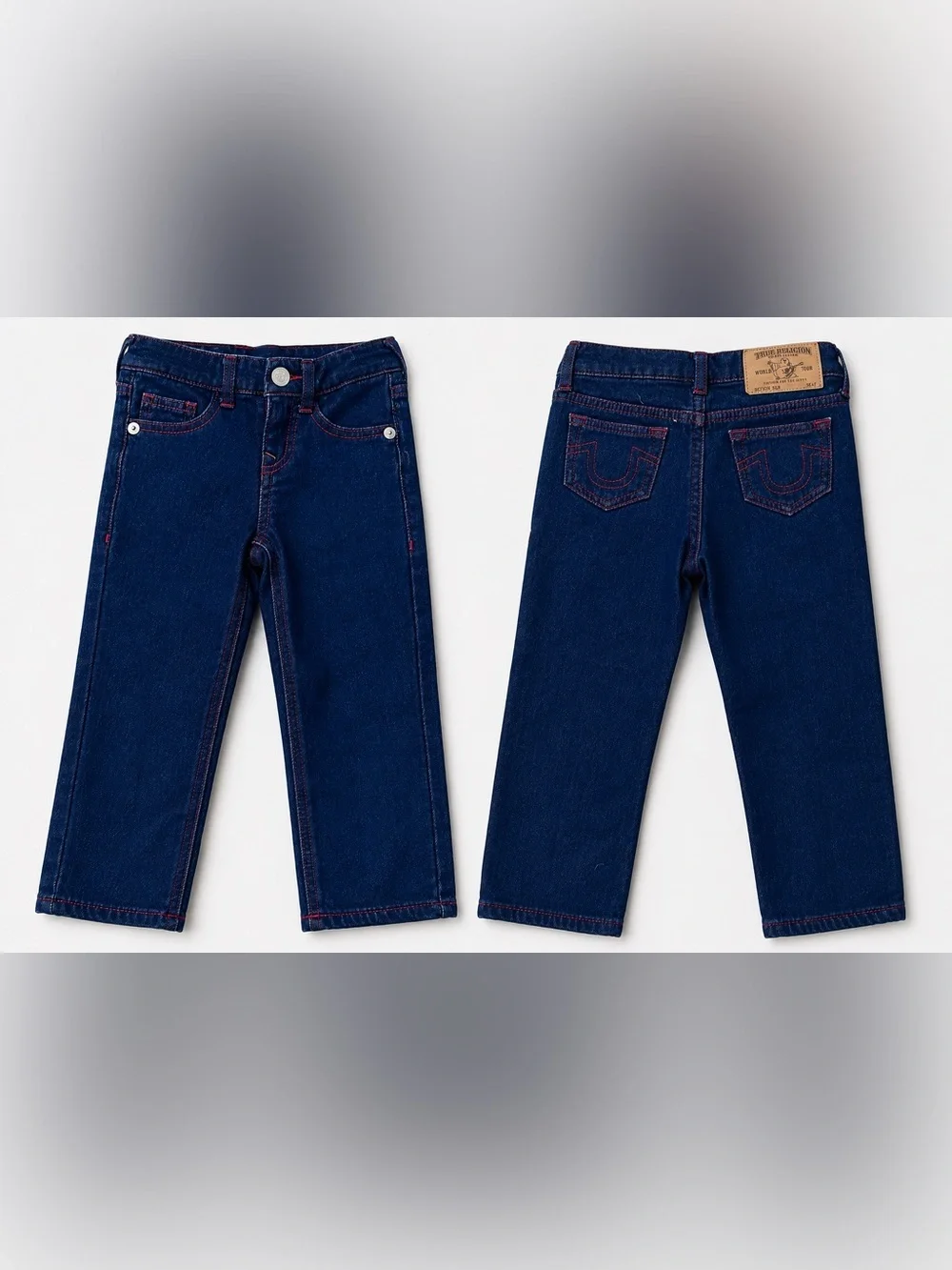 True Religion Kids Jeans 4T Dark Wash Blue Red Stitch Straight Denim Pants